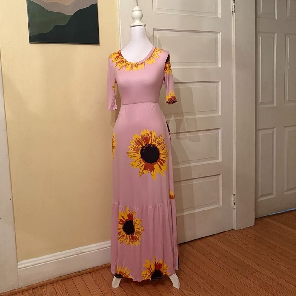 Women’s Hera maxi dress Agnes and Dora floral stretchy pockets sunflower spring